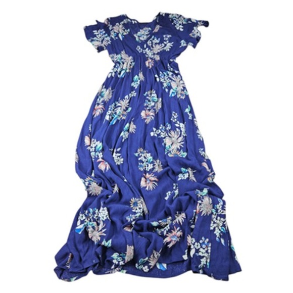 Papermoon Dress Womens Medium Blue Floral Maxi Short Sleeve Boho‎ Summer Casual - Picture 2 of 7